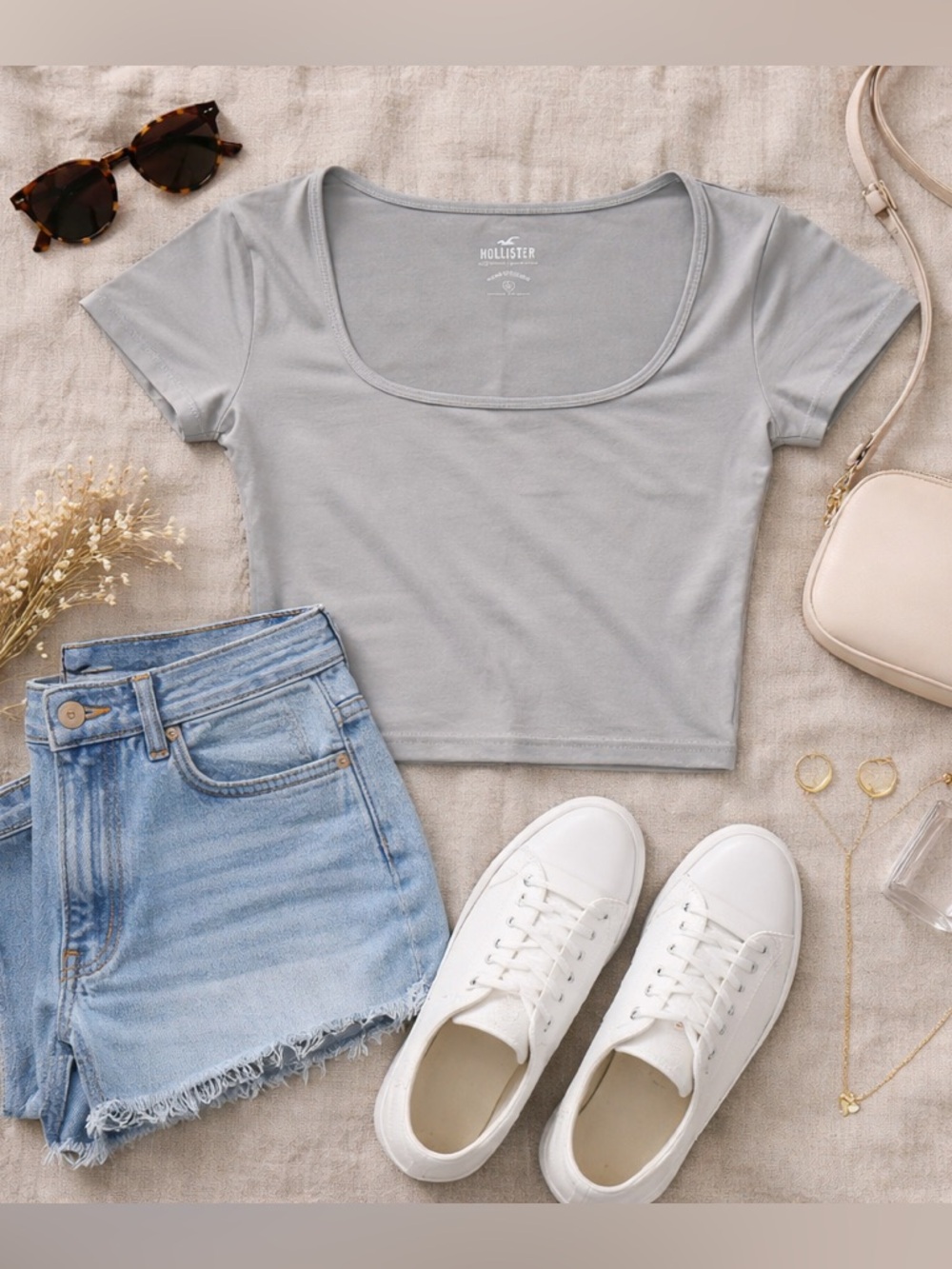 Hollister Light Gray Cropped Shirt